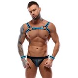 Svenjoyment Neoprene Harness & Jock with Cuffs 2180464 Black-Aqua XXL Cene