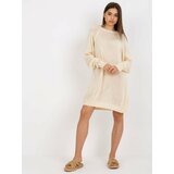 Fashion Hunters Light beige oversize knitted dress with long sleeves Cene