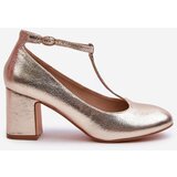 Boto Faux Leather Pumps on Block Heel Gold Raniyah | Shoptok.si