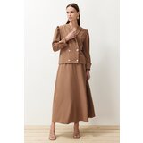 Trendyol Mink Woven Fabric Jacket Skirt Top and Bottom Set Cene