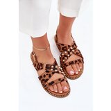 Boto Womens sandals on flat heel with golden studs leopard print Zanira | Shoptok.si