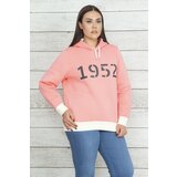 Şans Women's Large Size Pink Hooded Sweatshirt with Ribbon Inside Cene