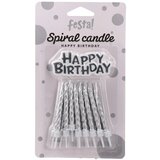 Spiral candle, svećica, srebrna, 16K sa držačima+ Happy birthday | Eponuda.com