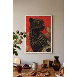 Wallxpert uramljena slika 115265, crni panter sa lišćem na crvenoj pozadini, 50 x 70 cm, beli ram | Eponuda.com