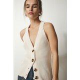  Women's Cream Halterneck Buttons Knitwear Vest | shoptok.hr