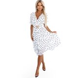 numoco basic 604-2 Sensual black polka dot dress with a wrap neckline and decorative belt - white | Shoptok.si