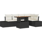 vidaXL 6-delna vrtna jedilna garnitura z blazinami Črna poli ratan Acacia Cene