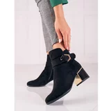 SHELOVET elegant women's ankle boots on a low post made of ecological suede
