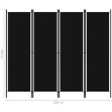 vidaXL Sobna pregrada s 4 panela crna 200 x 180 cm | shoptok.hr