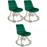  Okretna stolica SORIA 360, zeleni baršun, zlatne metalne noge, set 3 kom | shoptok.hr