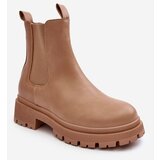 Kesi Leather chelsea boots with zipper, dark beige Pitrese cene