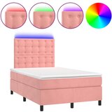 Krevet box spring s madracem LED ružičasti 120x200cm baršunasti | shoptok.hr