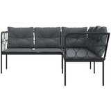 vidaXL Vrtna sofa s jastucima L-oblika crna od čelika i tekstilena | shoptok.hr