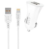 Denmen Avtopolnilec 2x USB 3.1A 15W QC3.0 + lighnting kabel 3100mA hitro polnjenje bel | Shoptok.si