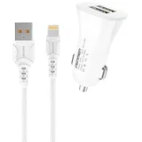 Avtopolnilec 2x USB 3.1A 15W QC3.0 + lighnting kabel 3100mA hitro polnjenje bel