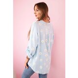 Kesi Włoski Linen Women's Blouse with Floral Pattern, Long Sleeves, and Buttons Blue | shoptok.hr