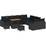 vidaXL 13-delni set vrtne sedežne garniture z blazinami, črna poli ratan akacija, 3-delni set vrtne jedilne garniture z blazinami, črna poli ratan akacija | Shoptok.si