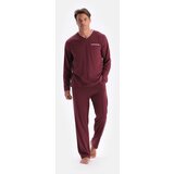 Dagi Burgundy V-Neck Long Sleeve Cotton Modal Pajamas Set cene