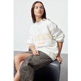 Trendyol Ecru Embroidery Detailed Oversize/Wide Pattern Knitted Sweatshirt Cene