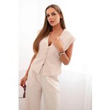 Kesi Włoski Women's set with a vest and wide-leg pants light beige Cijene