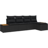 vidaXL 5-delni vrtni kavč set z blazinami Črni poli ratan akacija | Shoptok.si