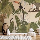  Foto tapeta - Leaves and Shapes - Jungle in Faded Colours With Animals 150x105 Standard | shoptok.hr