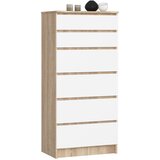 AKORD Komoda, 6 Predalov, Hrast Sonoma/Bela, (5000332092) | Shoptok.si