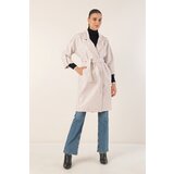 Bigdart 1034 Belted Faux Leather Trench Coat - Ecru | Shoptok.si