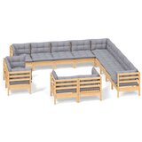  Vrtna sedežna garnitura 13-delna s sivimi blazinami borovina, (20674841) | Shoptok.si