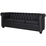 vidaXL Chesterfield kavč trosed umetno usnje črne barve Cene