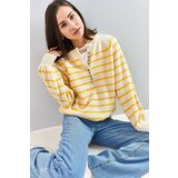 Bianco Lucci Women's Button-down Collar Turtleneck Striped Knitwear Sweater cene