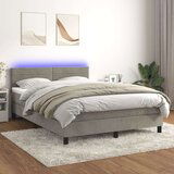 Box spring postelja z vzmetnico LED svetlo siva 140x200cm žamet, (20726049) Cene