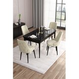Hanah home trpezarijski set Are, sto na razvlačenje i 4 stolice, ploča u dekoru crnog mermera, krem tkanina Babyface | Eponuda.com