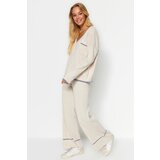 Trendyol Beige Extra-Wide Fit Top-Top Set with a Pile Knitwear Cene