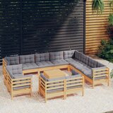 The Living Store Vrtna sedežna garnitura 13-delna s sivimi blazinami borovina - Vrtna Sedežna Garnitura, (21469423) | Shoptok.si