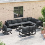 vidaXL Sjedeća garnitura za vrt 11 pcs Crna 70 x 70 x 32 cm Aluminij | shoptok.hr