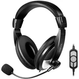 stereo headset with controller, 1x usb-a plug, boom microphone, black