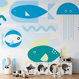  Foto tapeta - Animals in the sea - geometric blue fish in water for kids 300x210 Vodootporna | shoptok.hr