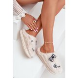 FK1 Fuzzy Women's Slippers With Patches And Bow Light Beige Linnorelia | Shoptok.si