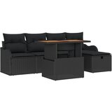 vidaXL 6 delni vrtni kavč set z blazinami Črn poli ratan, 2-sedežni vrtni kavč z blazinami Črn poli ratan | Shoptok.si