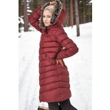 Dewberry Z6690 FUR HOODED LADIES' COAT-LIGHT BURGUNDY | Shoptok.si