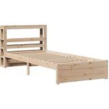 Posteljni okvir z vzglavjem bel 75x190 cm trdna borovina, (21303753) | Shoptok.si