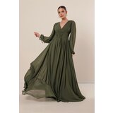 By Saygı Lace-Up Front Underwire Lined Long Chiffon Dress