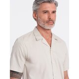 Ombre Men's short sleeve shirt with Cuban collar - cream | Shoptok.si