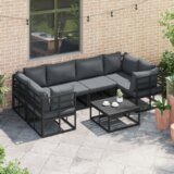 vidaXL Vrtna sedežna garnitura 6 pcs Črna Aluminij | Shoptok.si
