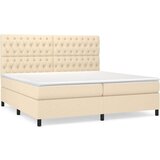 vidaXL box spring postelja z vzmetnico krem 200x200 cm blago, (21089244) | Shoptok.si