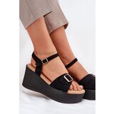 Boto Wedge Sandals For Women With Buckle Black Liniella | Shoptok.si