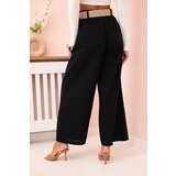Kesi Włoski Women's linen trousers with wide legs and a belt black | shoptok.hr