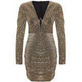 Trendyol Gold Fitted Sequin, Shimmering Sequin Evening Dress Cene