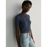 Reserved bluza s svetlečo nitjo - mornarsko modra | Shoptok.si